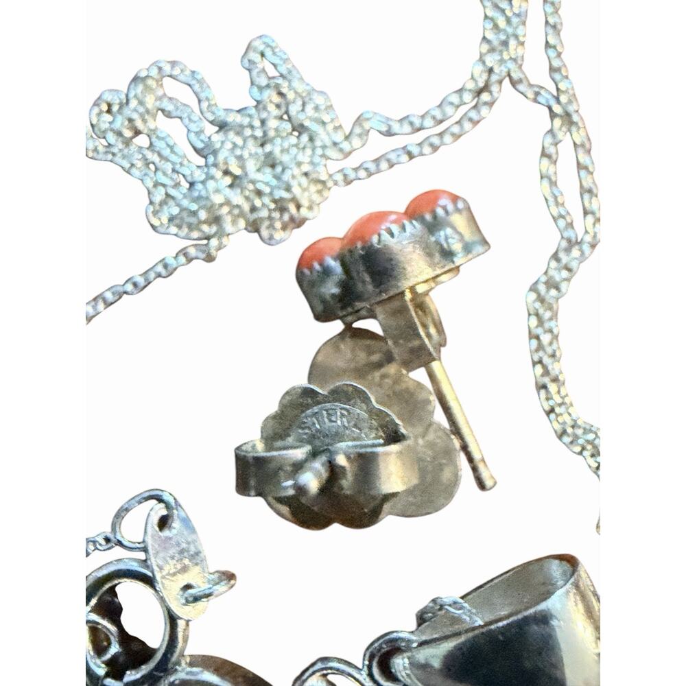 Navajo Sterling Silver & Inlay Butterfly Necklace by ALDORA HENRY & Earrings Set - Picture 4 of 4